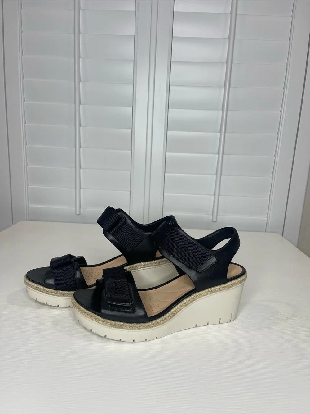 Clarks Black Wedge Sandals with Adjustable Straps - Women